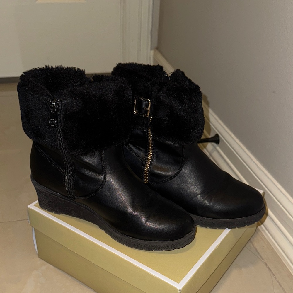 Michael Kors Black Faux Fur Wedge Boots